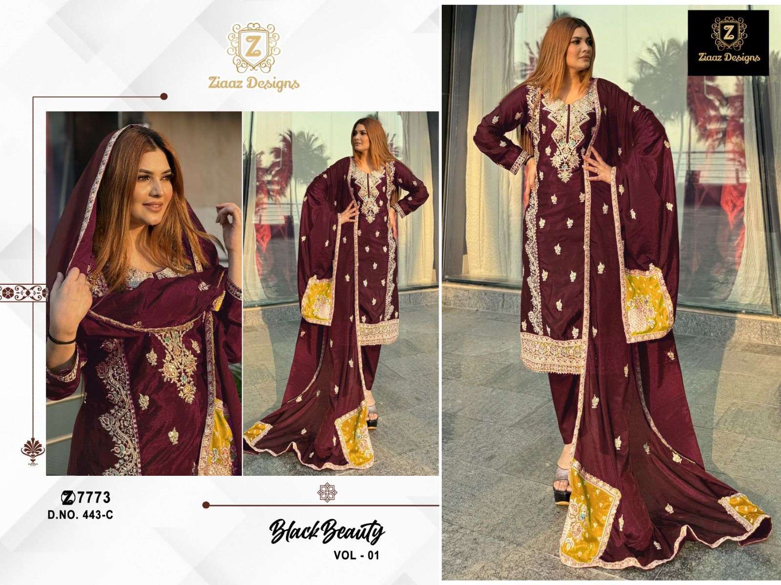ZIAAZ 443 PURE CHINON EMBROIDERY PAKISTANI DRESSES-00201