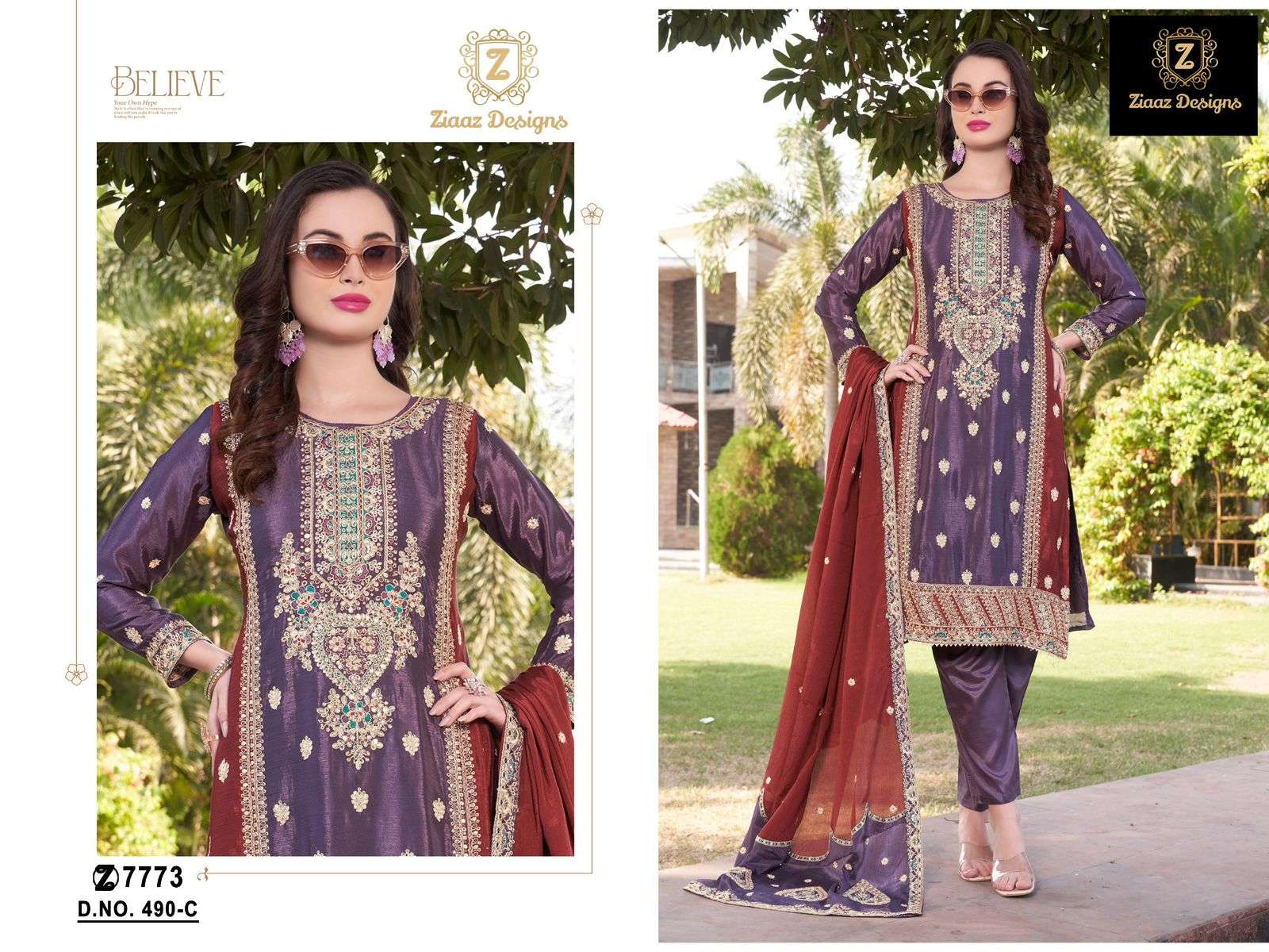 ZIAAZ 490 PURE CHINON EMBROIDERY PAKISTANI DRESSES-00201