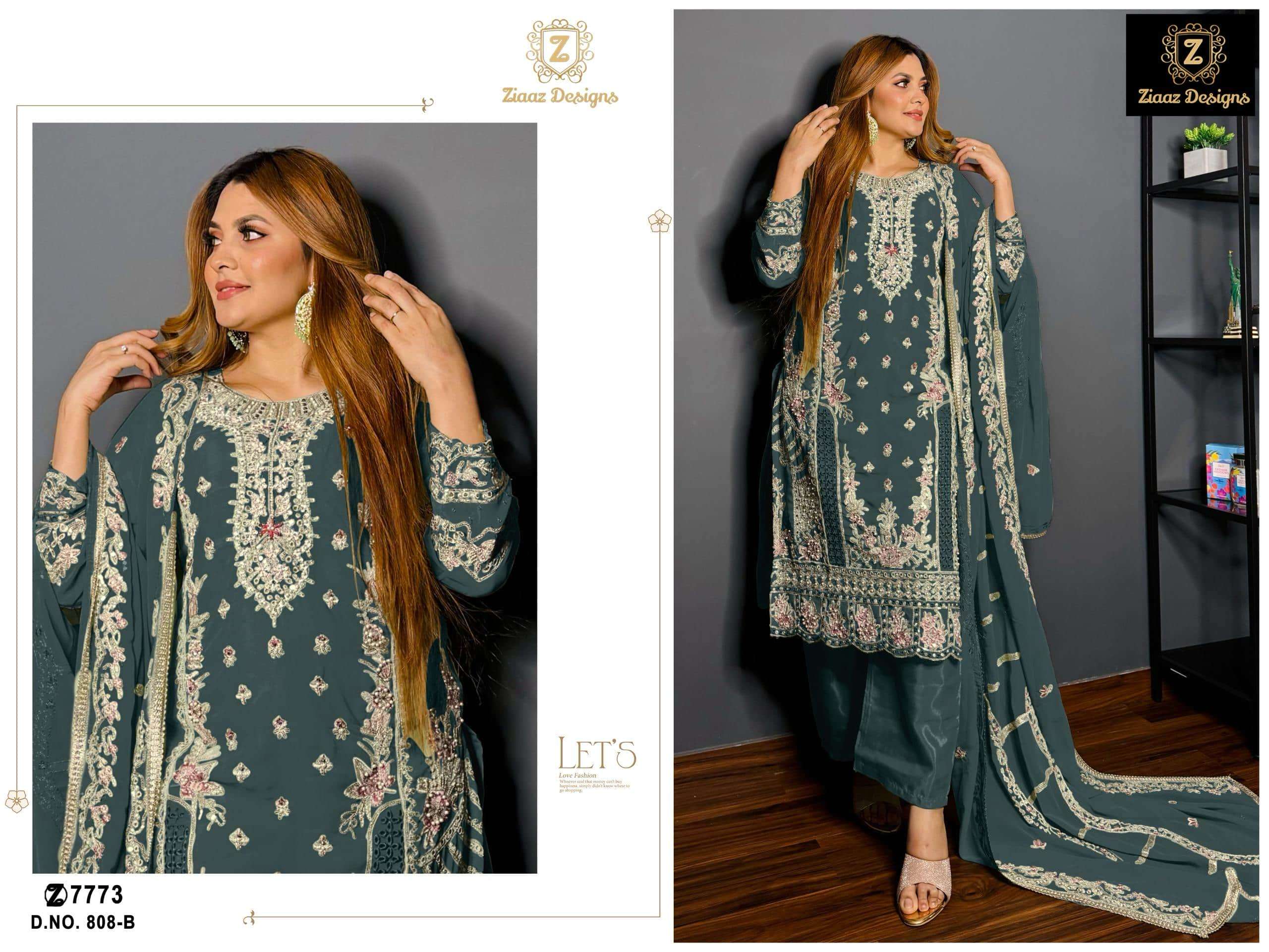 ZIAAZ DESIGN 808 COLOUR -B SERIES PURE ORGANZA EMBROIDERY DRESSES-00201