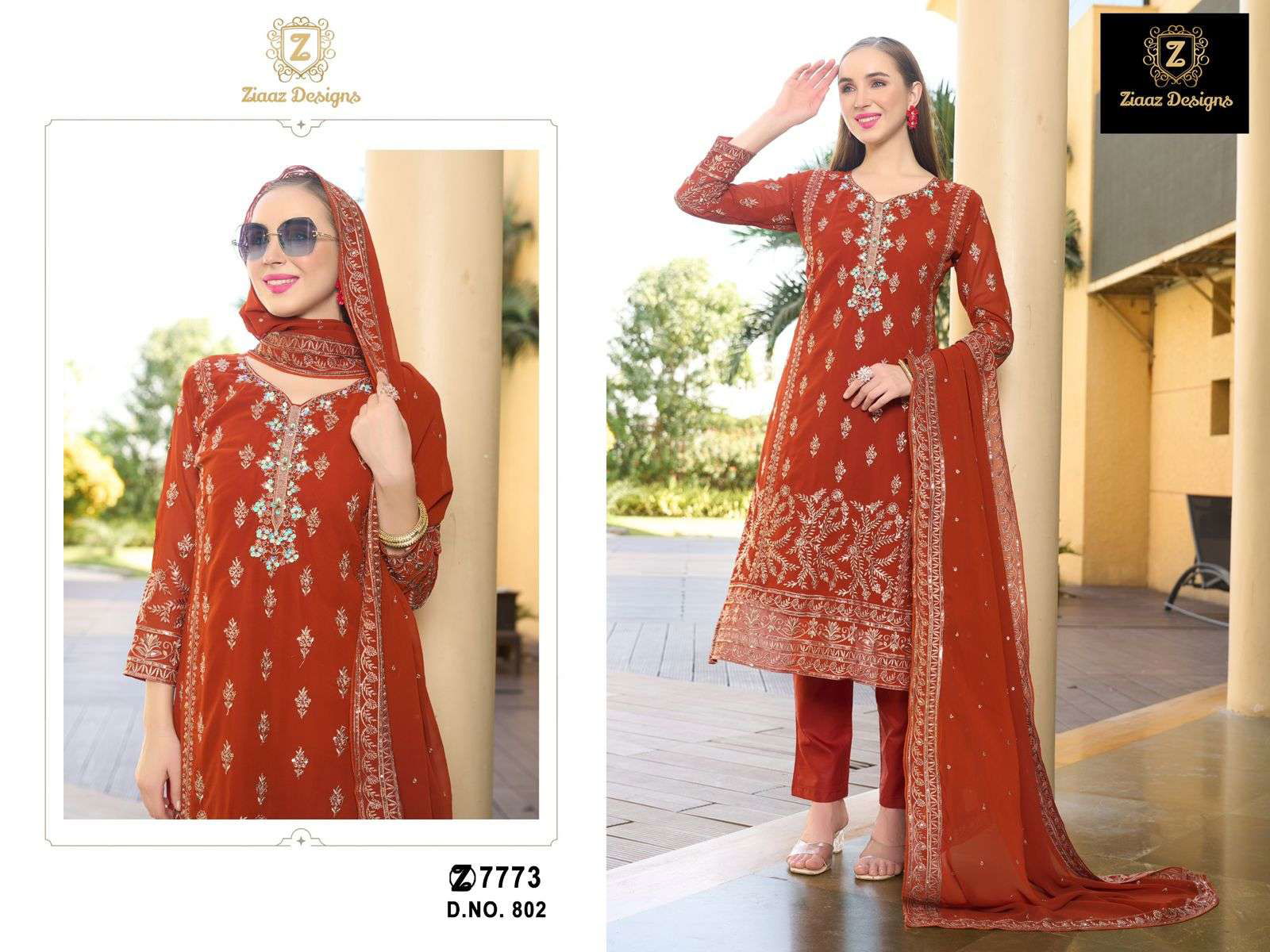 ZIAAZ DESIGNS 802 COLOURS HEAVY GEORGETTE EMBROIDERED DRESS-00071